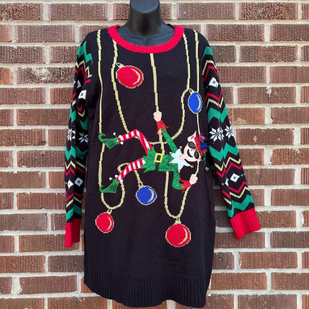 Celebrate Together Womens L Ugly Christmas Sweater Tunic Crewneck Elf Holiday